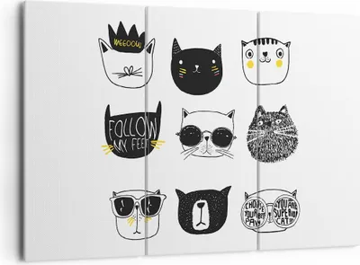 Produktbild von Bild auf Leinwand - Leinwandbild - Katze Haustier Tiere Illustration - 165x110cm - Wand Bild - Wanddeko - Leinwanddruck - Bilder - Kunstdruck - Leinwand bilder - Wandkunst - CE165x110-2847