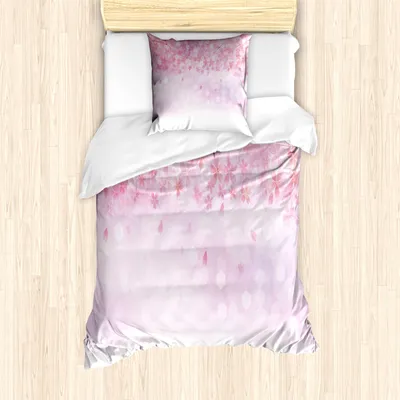 Produktbild von ABAKUHAUS Blassrosa Mantele, Sakura Bloom Röschen, Milbensicher Allergiker geeignet mit Kissenbezügen, 135 cm x 200 cm - 80 x 80 cm, Pale Pink Weiß