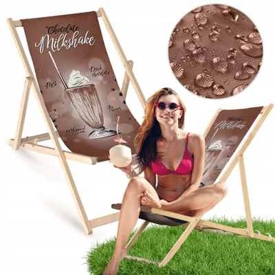 Produktbild von Liegestuhl klappbar aus Holz mit Chocolate-Milkshake Motiv – Klappstuhl Klappliege Sonnenstuhl Strandstuhl Gartenliege