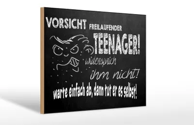 Produktbild von Holzschild Spruch 30x20cm Vorsicht freilaufender Teenager