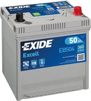 A car battery with branding and specifications visible.