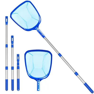 Imagen del producto de Filtro para piscina con malla fina y de gran profundidad, vara telescópica, para piscina y estanque, rastrillo para hojas