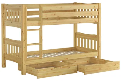 Produktbild von Etagenbett Kiefer Massivholzbett 90x200 Stockbett Hochbett Zubehör wählbar V-60.15-09Ni70 Rollrost und Doppelbettkasten inkl.