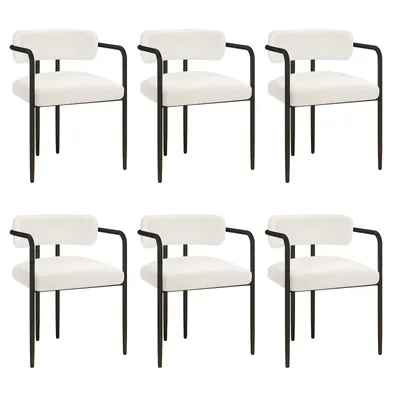 Obrázek produktu pro Jídelní židle Puluomis s područkami sada 6 kusů, ergonomické kuchyňské židle s čalouněným sedákem, potah Teddy Fleece, nosnost 120 kg bílá