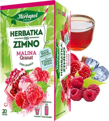Produktbild von Herbata na Zimno Malina i Granat Herbapol 20 torebek
