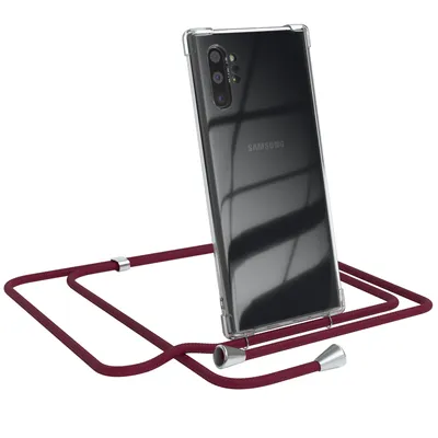 Produktbild von EAZY CASE Handykette kompatibel mit Samsung Galaxy Note 10 Plus, Handyhülle mit Umhängeband, Handykordel, Schutzhülle Clear, Band in Rot