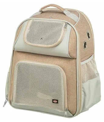 Imagen del producto de Mochila de transporte para mascotas, color beige y marrón, dimensiones 38 x 25 x 45 cm