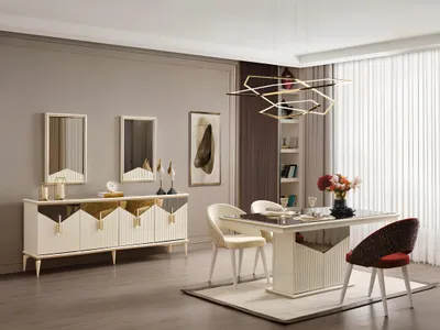 Produktbild von Komplette Esszimmer Esstisch 2tlg Anrichte Esszimmertisch Gold Holz