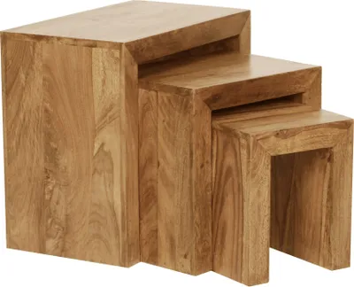 Produktbild von FineBuy 3er Set Satztisch Massivholz Wohnzimmertisch Landhausstil Beistelltisch