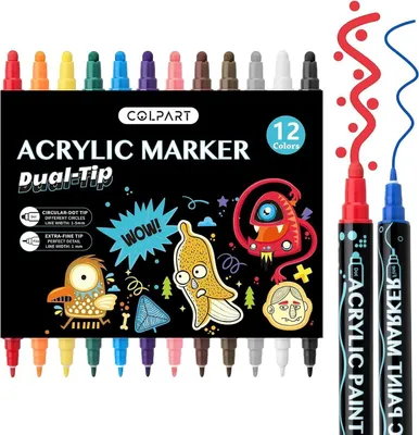 Produktbild von Acrylstifte Wasserfest Dual Tip Acrylfarben Bemalen 12 Farben