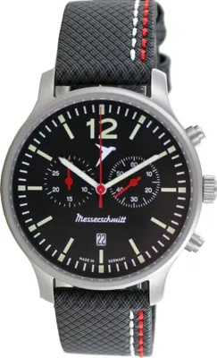 Produktbild von Messerschmitt - Funktions-Fliegerchronograph Schwarz / Rot - Quarz Herrenuhr mit Neoprenarmband - ME5021-42L