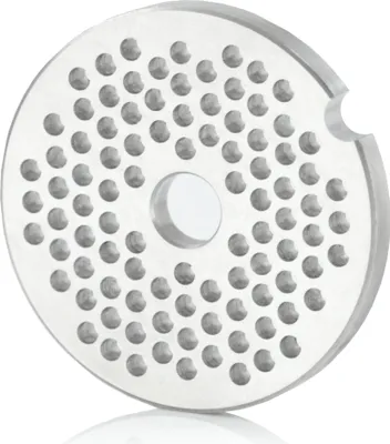 A close-up, isolated shot of a meat grinder plate.