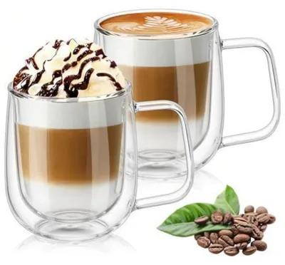 Produktbild von Doppelwandige Latte Macchiato Gläser Set, 2 Stück mit Henkel, 250ml, hitzebeständig
