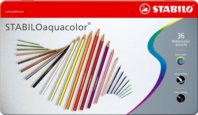 Obrázek produktu pro Akvarelové pastelky - STABILO aquacolor - 36 kovových pouzder - s 36 různými barvami