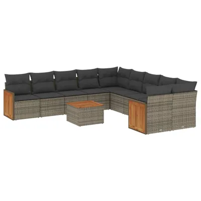 Produktbild von vidaXL 11-tlg. Garten-Sofagarnitur mit Kissen Grau Poly Rattan