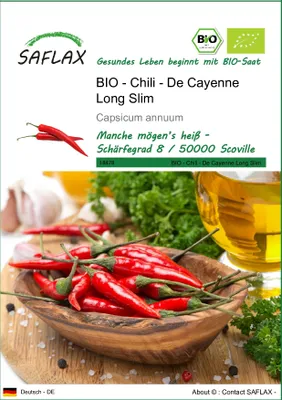 Produktbild von SAFLAX - BIO - Chili - De Cayenne Long Slim - 10 Samen - Capsicum annuum