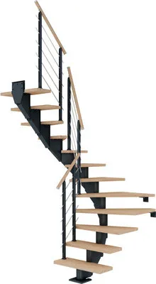Produktbild von Pertura Mittelholmtreppe Alena Eiche Leimholz Anthrazit 1/2-gewendelt 85 cm 13 Stufen / 14 Steigungen Relinggeländer Ant