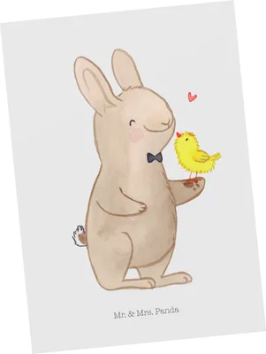 Produktbild von Mr. & Mrs. Panda Grußkarte Hase Küken - Weiß - Geschenk, Ansichtskarten, Ostern, Postkarten, Postkarte, bildkarte, Ansichtskarte