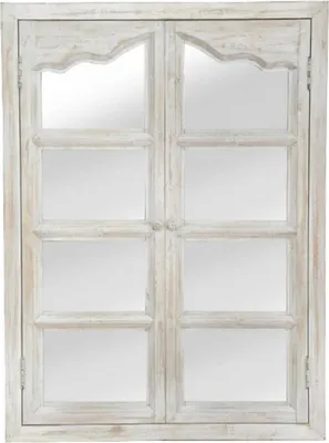 Image de Casa Padrino Miroir mural style campagne avec 2 portes rabattables Blanc antique 63 x 4 x H. 86 cm - Miroir à l'aspect fenêtre