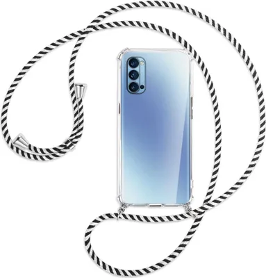 Produktbild von Handykette Backcover-Schutzhülle mit Band (Metall silberfarben) für Oppo Reno4 Pro 5G - schwarz/weiß gestreift