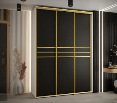 Obrázek produktu pro Šatní skříň YVONA 10 - 180/45 cm, bílá / černá / zlatá