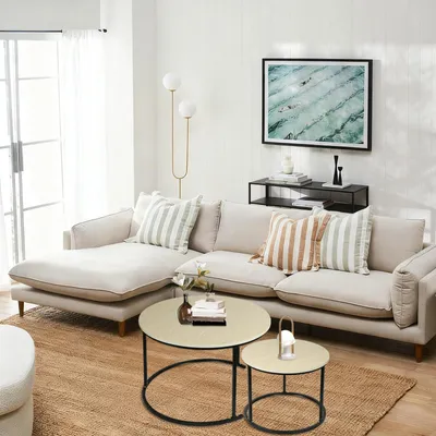 Produktbild von Couchtisch Rund aus Holz,Satztisch 2er Set,Imitation Marble Couchtisch mit Metallgestell,Stapelbar Beistelltisch Set,Modern Kaffeetisch (Ø60cm/40cm)
