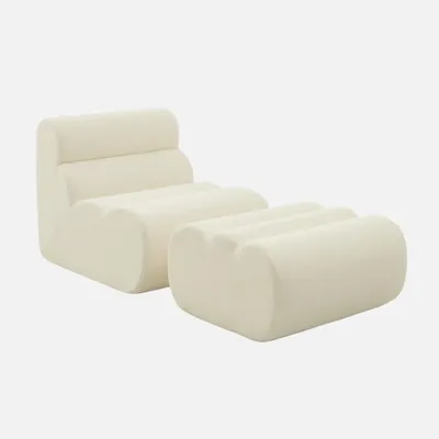 Produktbild von sweeek - Sessel mit strukturiertem Bouclé-Bezug und Hocker - Weiß