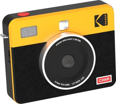Immagine prodotto di KODAK Mini Shot 3 Retro 4PASS - Fotocamera e stampante fotografica istantanea 2 in 1 (7,6×7,6 cm) - 8 fogli inclusi - Nero/Bianco e Nero/Giallo - Design retrò, tecnologia 4PASS, supporto app, Colore:Nero Giallo