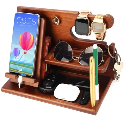 Obrázek produktu pro Dřevěný organizér na stůl Belle Vous - organizér na noční stolek/pracovní stůl - na telefon, peněženky, hodinky, gadgety a klíče -