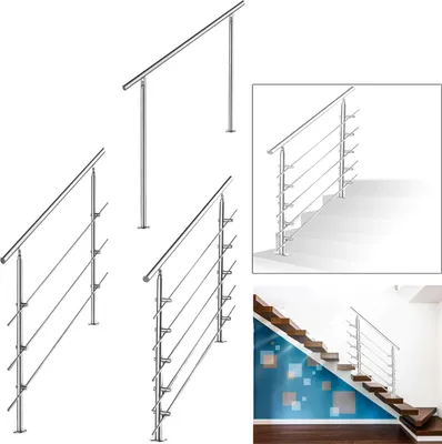 Obrázek produktu pro Jayseuw 150cm zábradlí z nerezové oceli zábradlí schodiště se 2 sloupky pro balkonové schody vnitřní a venkovní (2 příčky)