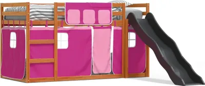 Obrázek produktu pro vidaXL Patrová postel se skluzavkou a závěsy Růžová 90x200 cm