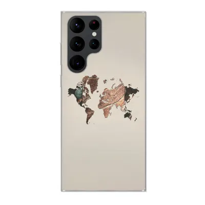 Produktbild von MuchoWow® Handyhülle Schutzhülle Hülle für Samsung Galaxy S22 Ultra Weltkarte - Holz - Braun Silikon Softcase Handy Hülle - Abbildung
