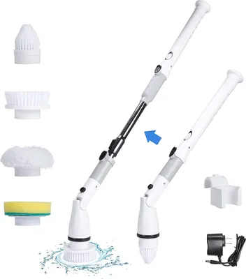 Obrázek produktu pro Elektrický čisticí kartáč Spin Scrubber Waterproof se 4 vyměnitelnými kartáčovými hlavicemi a nastavitelnou teleskopickou tyčí, nástroj na čištění dlaždic Nástěnná koupelna Kuchyňské rohy Podlaha Okna