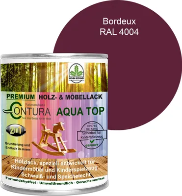 Produktbild von Contura 750ml. Möbellack Lack für Kinderspielzeug Buntlack DIN EN71/3 Buntlack Holzlack - RAL 4004 Bordeaux