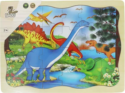 Imagen del producto de BABU - Puzzle de madera con forma de dinosaurio - 24 piezas