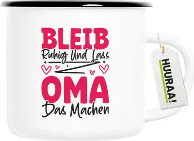 Produktbild von Huuraa Emaille Tasse Bleib ruhig und lass Oma das machen 300ml Vintage Campingbecher Geschenkidee