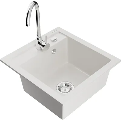 Obrázek produktu pro Mexen Vito 1-miskový granitový dřez s kuchyňskou baterií Telma, Bílá - 6503-20-670200-00