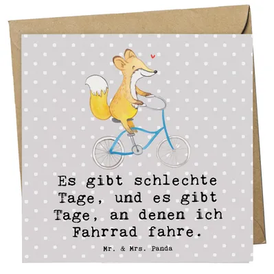 Produktbild von Mr. & Mrs. Panda doppelkarte Fuchs Fahrrad fahren - Grau Pastell - Geschenk, anlasskarte, Radsport, faltkarte, Glückwunschkarte, Sportler, Trekking, Grußkarte, Radeln
