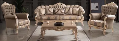 Produktbild von Casa Padrino Luxus Barock Wohnzimmer Set Taupe / Bronze / Gold - 2 Sofas & 2 Sessel & 1 Couchtisch - Wohnzimmer Möbel im Barockstil - Edel & Prunkvoll
