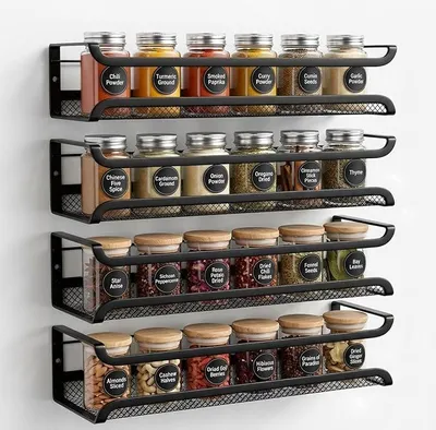 Produktbild von PolkaHome® 4er Set Gewürzregal Wandmontage Metall Gewürzhalter Kleben oder Schrauben für Küche Schranktür