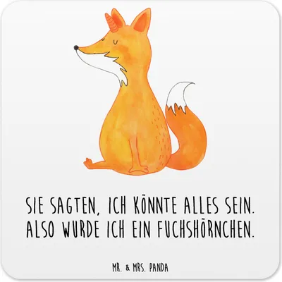 Produktbild von Mr. & Mrs. Panda Tischuntersetzer Einhorn Fuchs 10er Set - Weiß - Geschenk, Glas-Untersetzer, Einhörner, Untersetzer Gläser, Coaster, Unicorns, Design, für, Fuchshörnchen