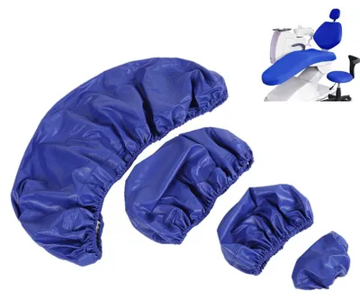 Produktbild von 4-teiliges Set aus waschbaren PolyurethanSchutzhüllen für Zahnarztstuhl, Kissen und Kopfstütze – blau