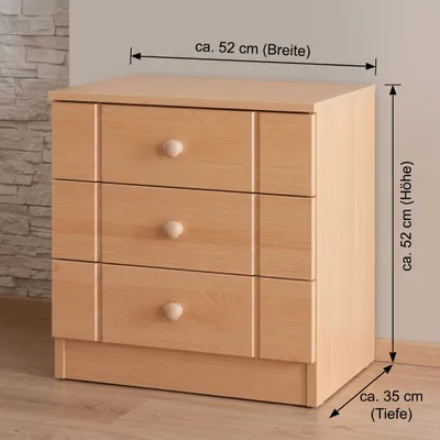 Produktbild von Nachtkonsole mit 3 Schubladen Nachtschrank Buche Nachbildung 52x52x35 #2022