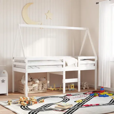 Produktbild von Kinderbettdach aus massivem Kiefernholz, weiß, 209 x 95,5 x 88 cm