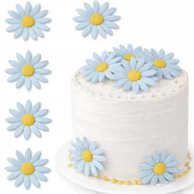 Produktbild von Blaue Margeriten aus Oblaten, 5,5 cm – essbare Dekoration für Torten und Kuchen, 5 Stück