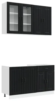 Produktbild von vidaXL Kücheneinheit LUCCA 4 stk. Schwarz Holzwerkstoff