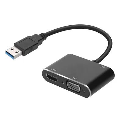 Obrázok produktu pre Adaptér rozbočovača USB na pripojenie HDMI / VGA + 3,5 mm jack Full HD 1080P čierny