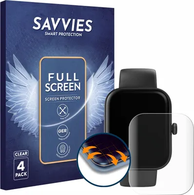 Produktbild von 4x Savvies Fullscreen Schutzfolie für Hama Smartwatch 5000 Displayschutz Folie Fullcover Klar Transparent