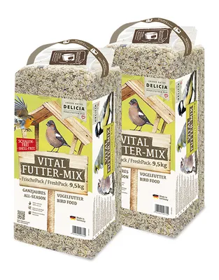 Produktbild von 2 x 9,5kg Delicia Vital Futter Mix, Streufutter für Vögel, Vogelfutter, Ganzjahres Futter, Wildvogelfutter, mit Erdnusskernen, mit Sonnenblumenkernen
