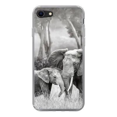 Produktbild von MuchoWow® Handyhülle Schutzhülle Hülle für iPhone SE 2020 Elefant - Tiere - Natur - Schwarz und weiß Silikon Softcase Handy Hülle - Kartenbesitzer